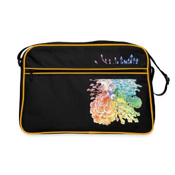 Regenbogen-Pilze / diversity - Retro Tasche - Schwarz/Gold - Vorne
