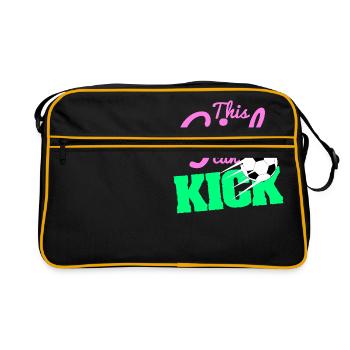 Soccer frauenfußball kicken mädchen girlpower - Retro Tasche - Schwarz/Gold - Vorne