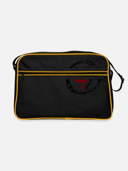 USED-LOOK ANTIFA FLAGGE SCHWARZ ROT FAHNE ARBEITER - Retro Tasche - Schwarz/Gold - Vorne