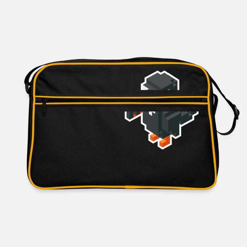 Vogel Design Shirt - Retro Tasche - Schwarz/Gold