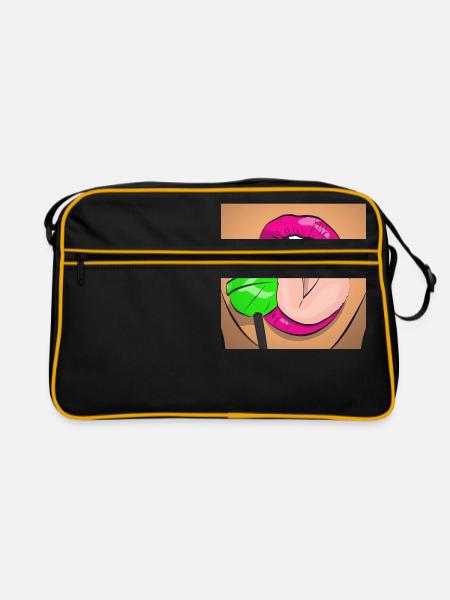 Sexy lollipop licking cartoon - Retro Bag - black/gold - Front