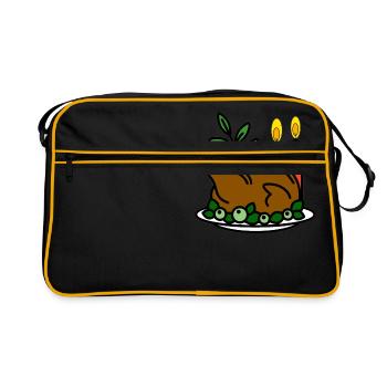 Braten, Weihnachten, Essen - Retro Tasche - Schwarz/Gold - Vorne