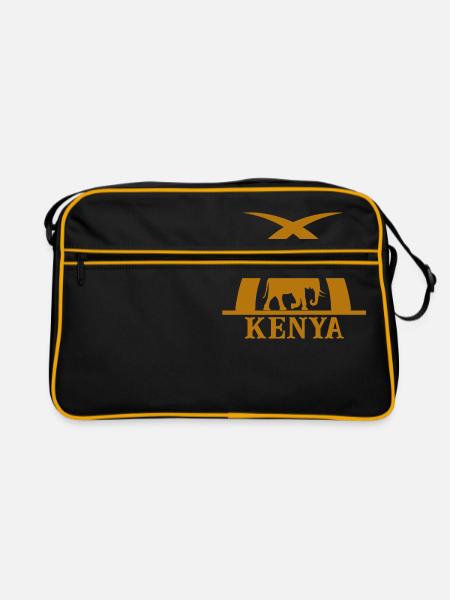 Elfenbein und Elefant mit Aufschrift KENYA - Retro Tasche - Schwarz/Gold - Vorne