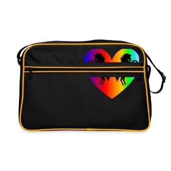 steigende Pferde - Pferdeliebe - Pferde Geschenk - Retro Tasche - Schwarz/Gold - Vorne