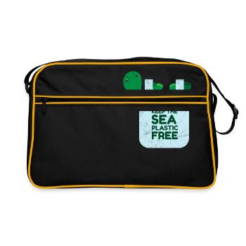Plastikfrei Keep the Sea Plastic Free Geschenkidee - Retro Tasche - Schwarz/Gold - Vorne