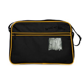 Graue Katze - Spricht mit Katzen - Retro Tasche - Schwarz/Gold - Vorne