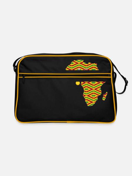 Woezoo - Afrika Karte bedruckter Stoff - Retro Tasche - Schwarz/Gold - Vorne