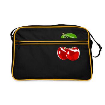 Cherry Kirsche Obst Ernte - Retro Tasche - Schwarz/Gold - Vorne
