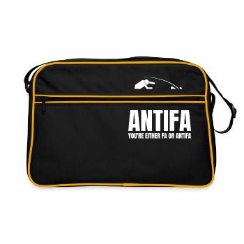 Antifa - Du bist entweder Fa oder Antifa - Retro Tasche - Schwarz/Gold - Vorne