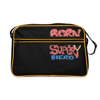 Born to be super hero Geschenkidee - Retro Tasche - Schwarz/Gold - Vorne