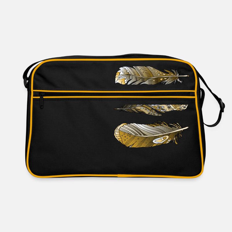 Bunte Federn - Retro Tasche - Schwarz/Gold