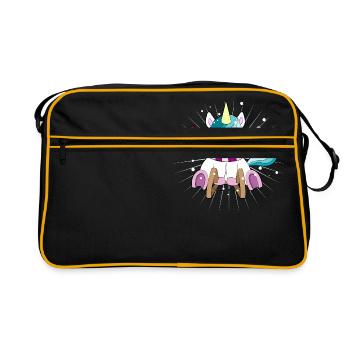 Einhorn auf Schlitten Weihnachten - Retro Tasche - Schwarz/Gold - Vorne