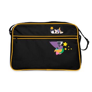 Einhorn Skateboarden Magie Sterne Kindergeschenk - Retro Tasche - Schwarz/Gold - Vorne
