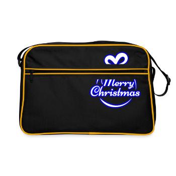 Merry Christmas Neon Blue Christmas - Retro Bag - black/gold - Front