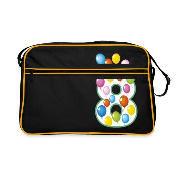 achter Geburtstag 8 Jahre - Retro Tasche - Schwarz/Gold - Vorne