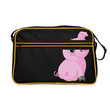 Cute cartoon piggy - Retro Bag - black/gold - Front