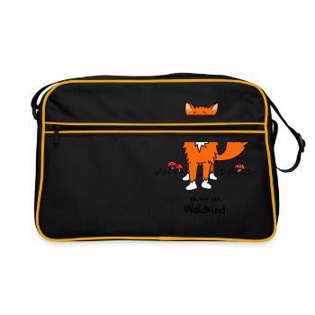 Waldkinder Motiv frecher Fuchs - Retro Tasche - Schwarz/Gold - Vorne