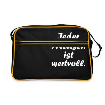 Mensch,bunt,weltoffen,Toleranz,gegen Nazis,rechts - Retro Tasche - Schwarz/Gold - Vorne