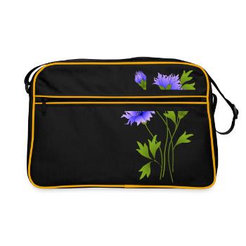 Blaue blumen - Retro Tasche - Schwarz/Gold - Vorne