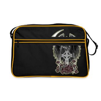 Grim Reaper,keltisches Kreuz und Rosen mit Schein - Retro Tasche - Schwarz/Gold - Vorne