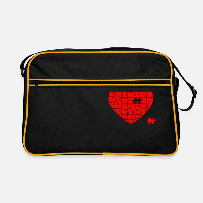 Herz Puzzle mit einem fehlenden Puzzleteil - Retro Tasche - Schwarz/Gold