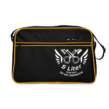 V8 Motor Engine US Car Muscle Car Hubraum 5 Liter - Retro Tasche - Schwarz/Gold - Vorne