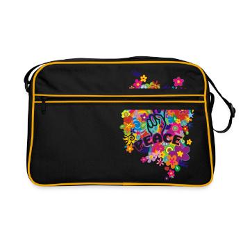 NEW RAINBOW FLOWER POWER - PEACE - Retro Bag - black/gold - Front