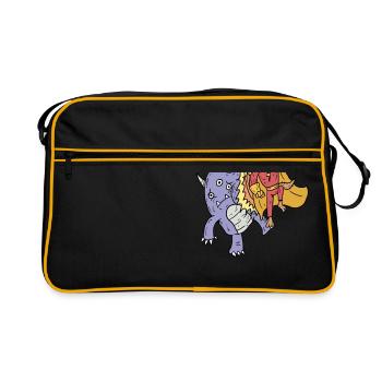 chien super-héros se bat contre les monstres - Sac Retro - noir/or - Devant