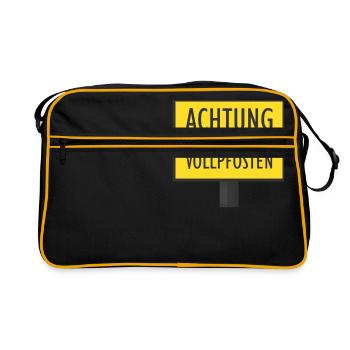 Achtung Freilaufender Vollpfosten | Schild - Retro Tasche - Schwarz/Gold - Vorne