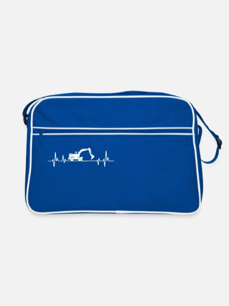 excavator construction site heartbeat excavator - Retro Bag - blue/white - Front