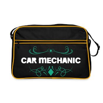 Kfz Mechaniker Ornament - Retro Tasche - Schwarz/Gold - Vorne