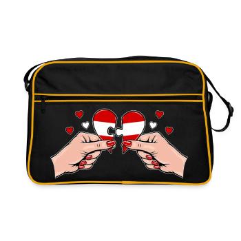 Österreich Frauenhände Herzpuzzle - Retro Tasche - Schwarz/Gold - Vorne