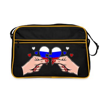 Russland Frauenhände Herzpuzzle - Retro Tasche - Schwarz/Gold - Vorne