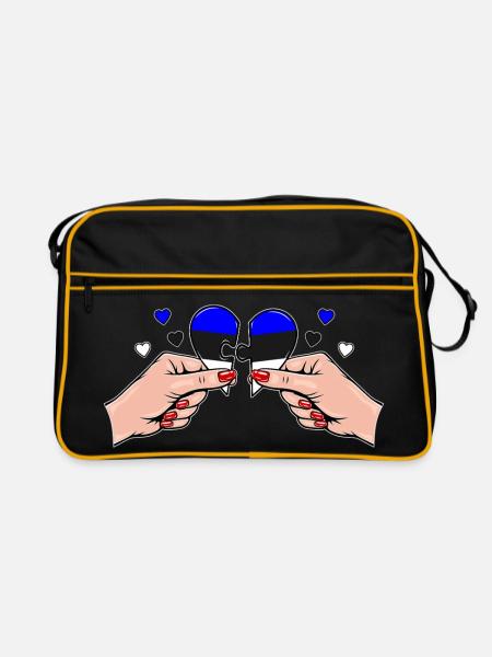 Estland Frauenhände Herzpuzzle - Retro Tasche - Schwarz/Gold