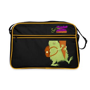 Monster mit Schultüte - Retro Tasche - Schwarz/Gold - Vorne