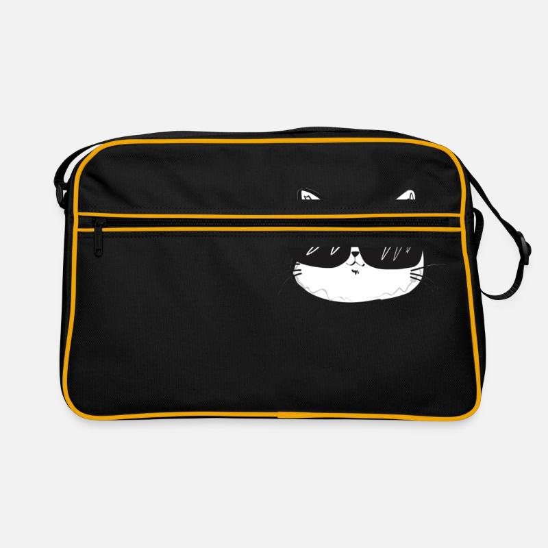 Coole Katze mit Sonnenbrille - Retro Tasche - Schwarz/Gold