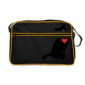 Chat avec un coeur cadeau noir - Sac Retro - noir/or - Devant