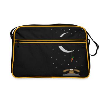 rabbit stares at a carrot on the moon - Retro Bag - black/gold - Front