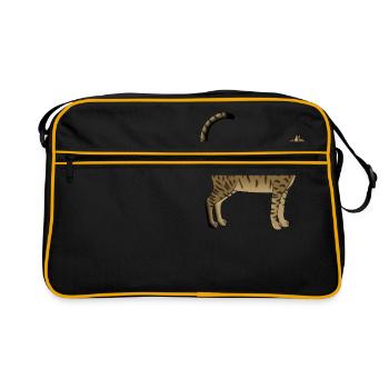 Getigerte Katze steht - Retro Tasche - Schwarz/Gold - Vorne