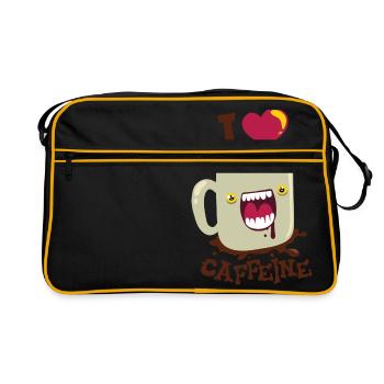 Kaffe - Pott liebt coffein - Retro Tasche - Schwarz/Gold - Vorne