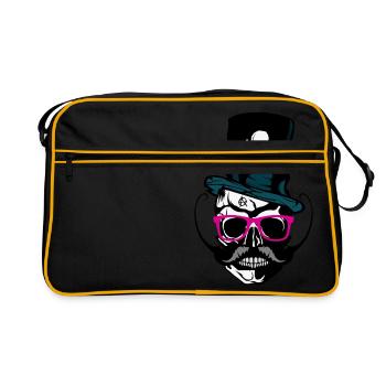 tete de mort hipster crane moustache moustachu ana - Sac Retro - noir/or - Devant