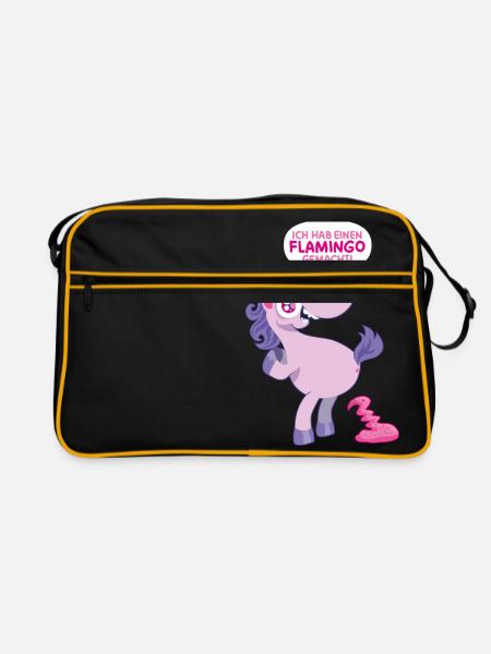 Einhorn Flamingo gemacht - Retro Tasche - Schwarz/Gold - Vorne