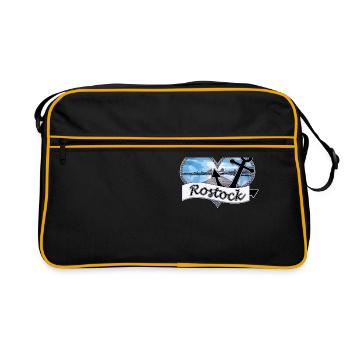 Rostocker Schriftzug mit Anker | Yolo-Artwork - Retro Tasche - Schwarz/Gold - Vorne