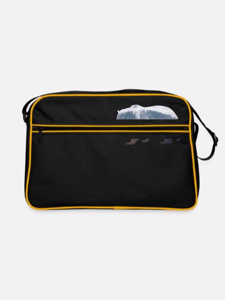 Bär mit Wald - Retro Tasche - Schwarz/Gold - Vorne