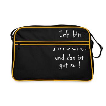 anders sein,öko,Hippie,vegan,bunt,vegetarier - Retro Tasche - Schwarz/Gold - Vorne