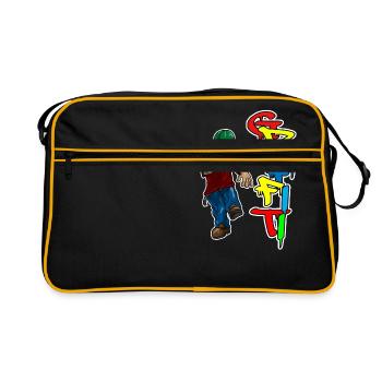 Graffiti Spray Doodle zeichnen Schreiben Wand Oberfläche Geschenk - Retro Tasche - Schwarz/Gold - Vorne