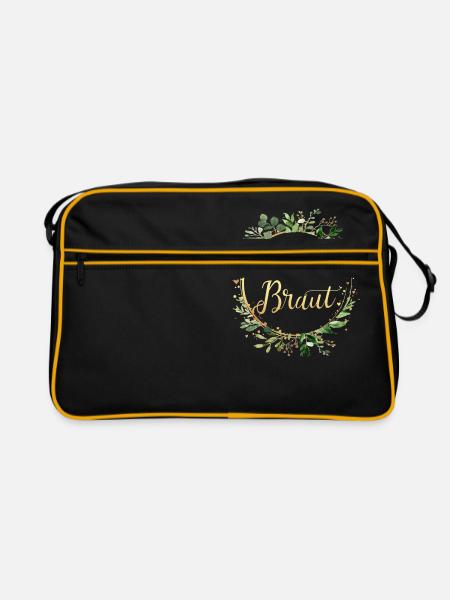 (leaf_frame_round_green_gold_team_braut) - Retro Tasche - Schwarz/Gold