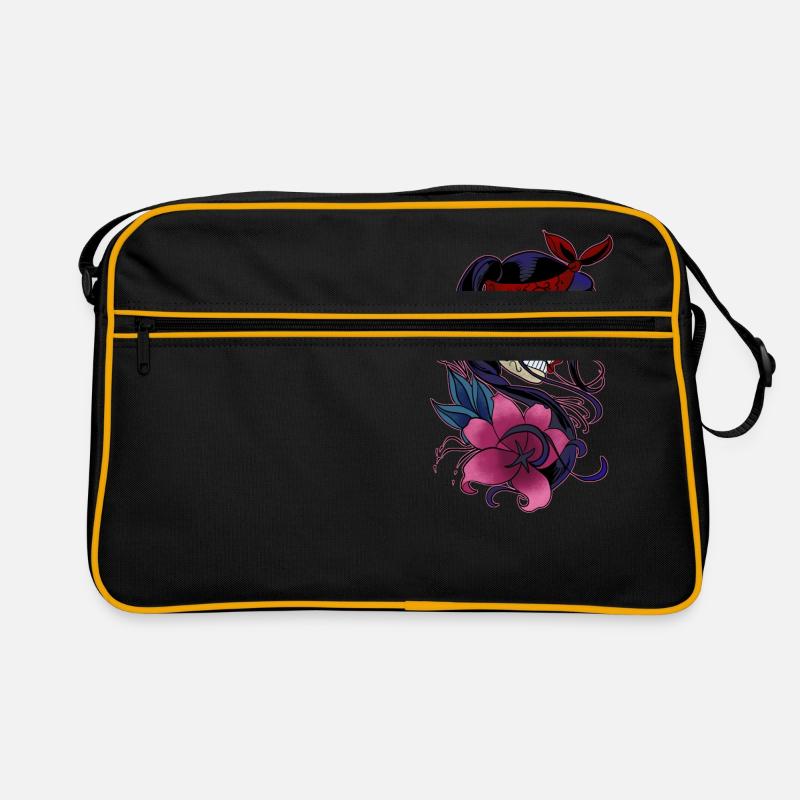 Zucker Schädel Mädchen Tag der Toten Geschenk - Retro Tasche - Schwarz/Gold