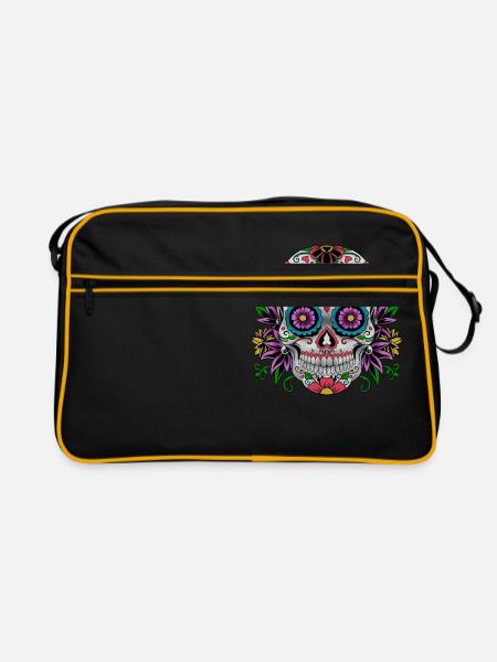 Zucker Schädel Tag der Toten Geschenk - Retro Tasche - Schwarz/Gold - Vorne