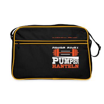 Pumper Reden Nicht Pumper Hanteln Fitness Spruch - Retro Tasche - Schwarz/Gold - Vorne